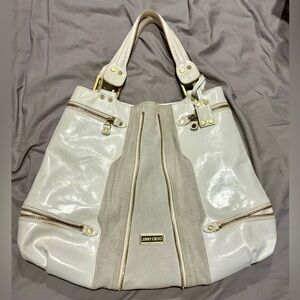 Jimmy Choo White Leather & Gray Hobo XL
